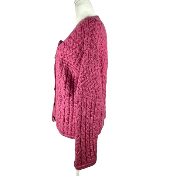 Carraig Donn Merino Wool Cardigan Pink Cable Knit • Preppy Classic Ireland • M - Picture 3 of 14